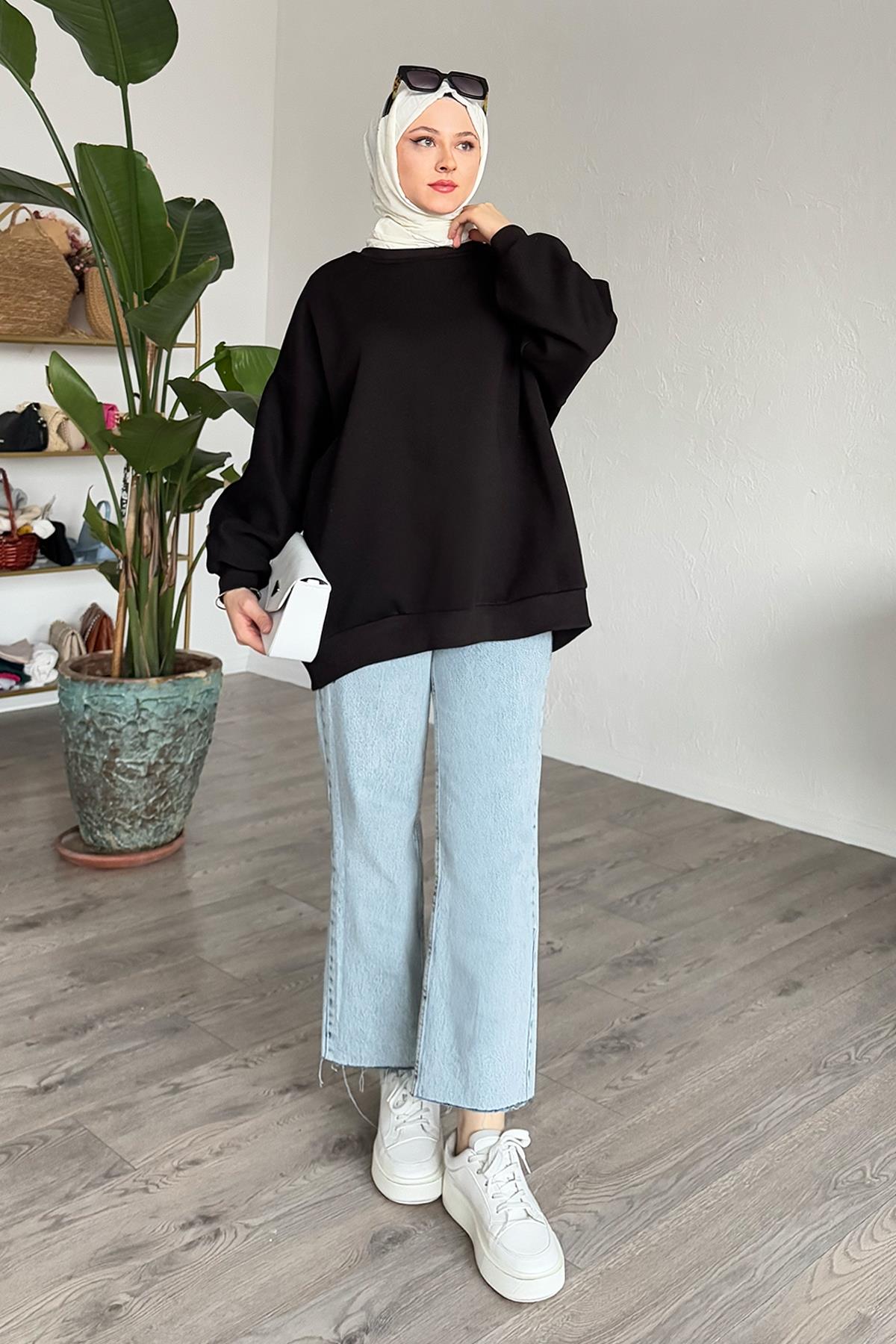 Şardonlu Basic Siyah Sweat