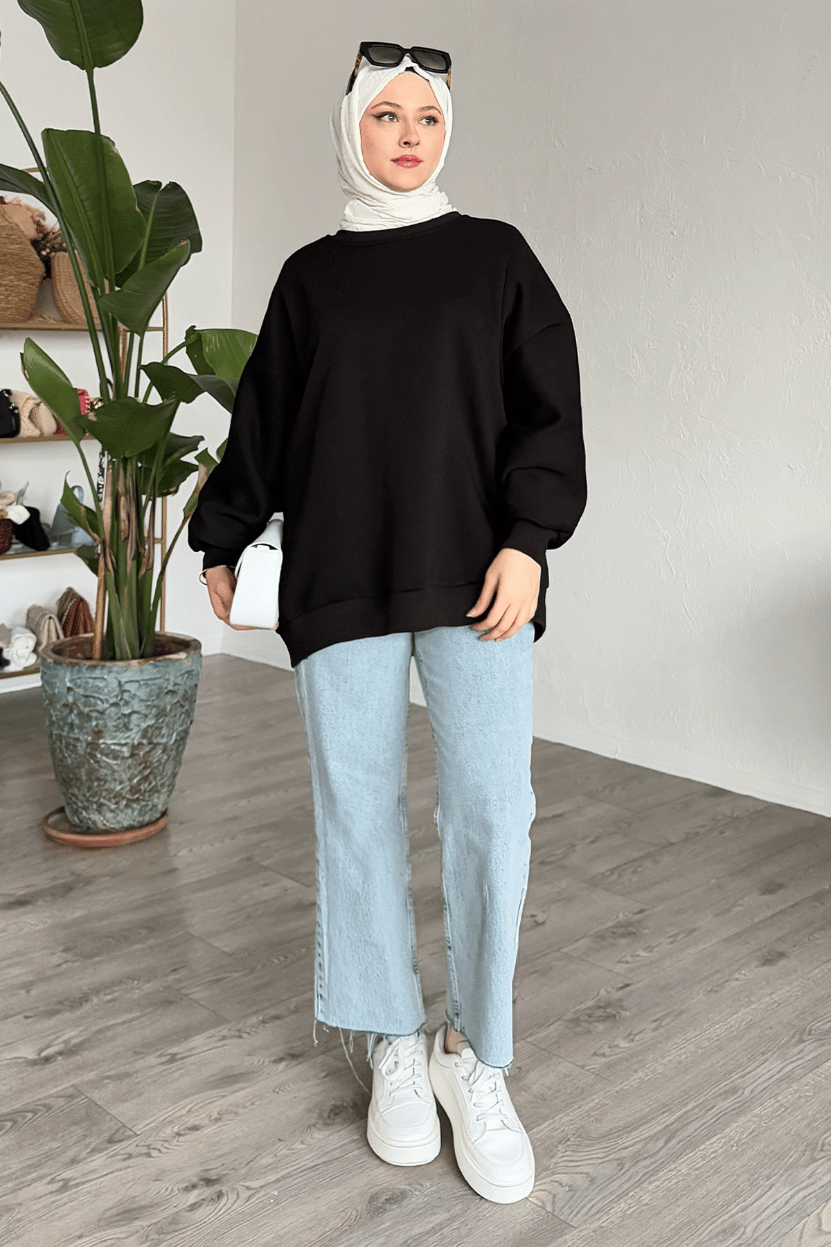 Şardonlu Basic Siyah Sweat
