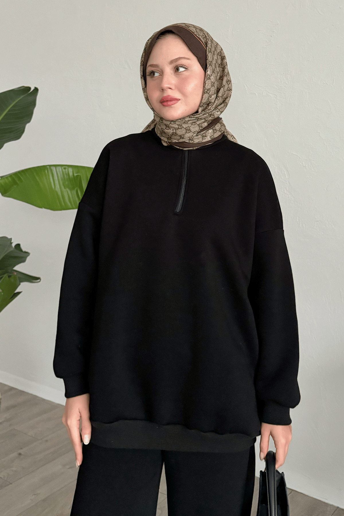 Şardonlu Fermuarlı Siyah İkili Takım