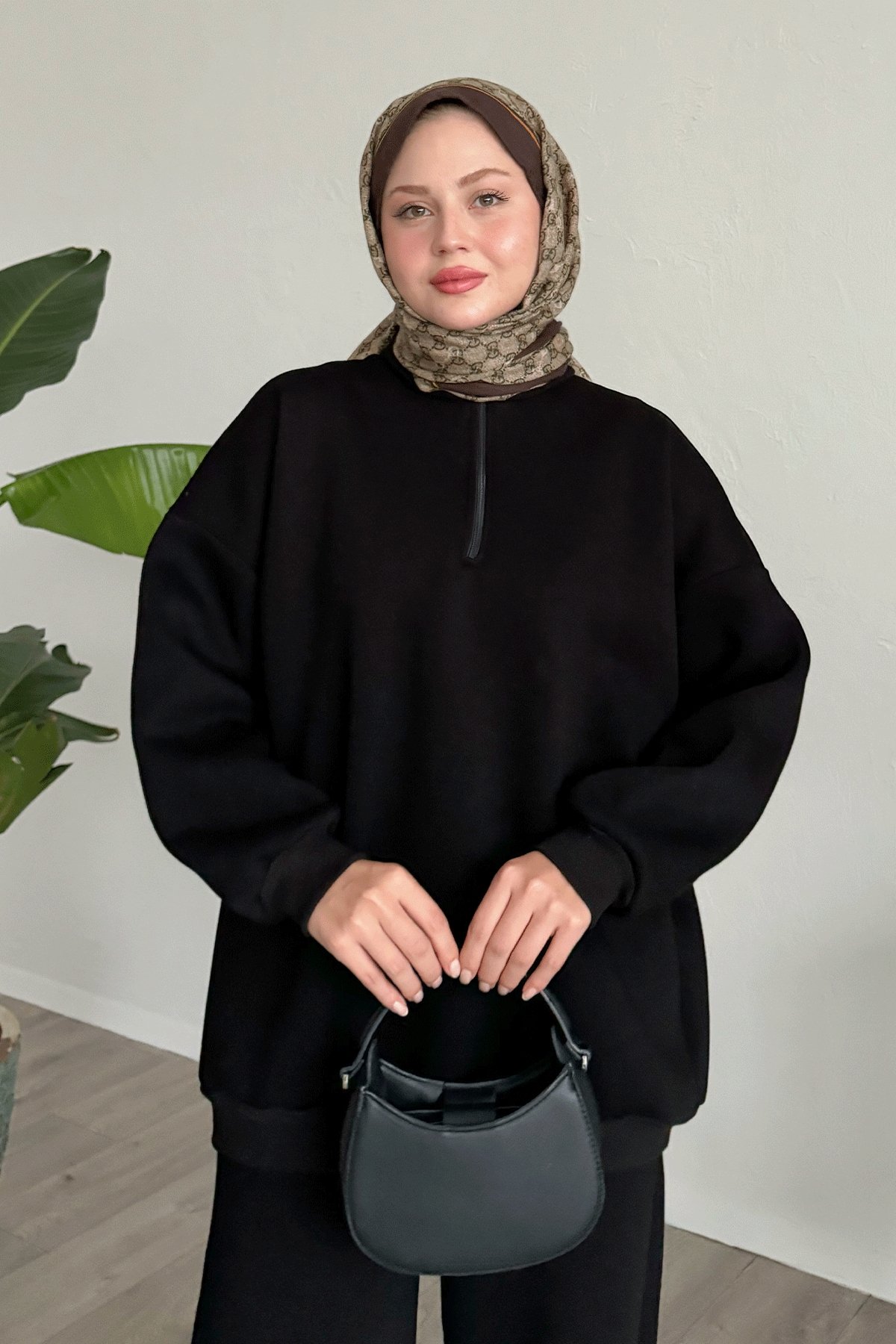 Şardonlu Fermuarlı Siyah İkili Takım