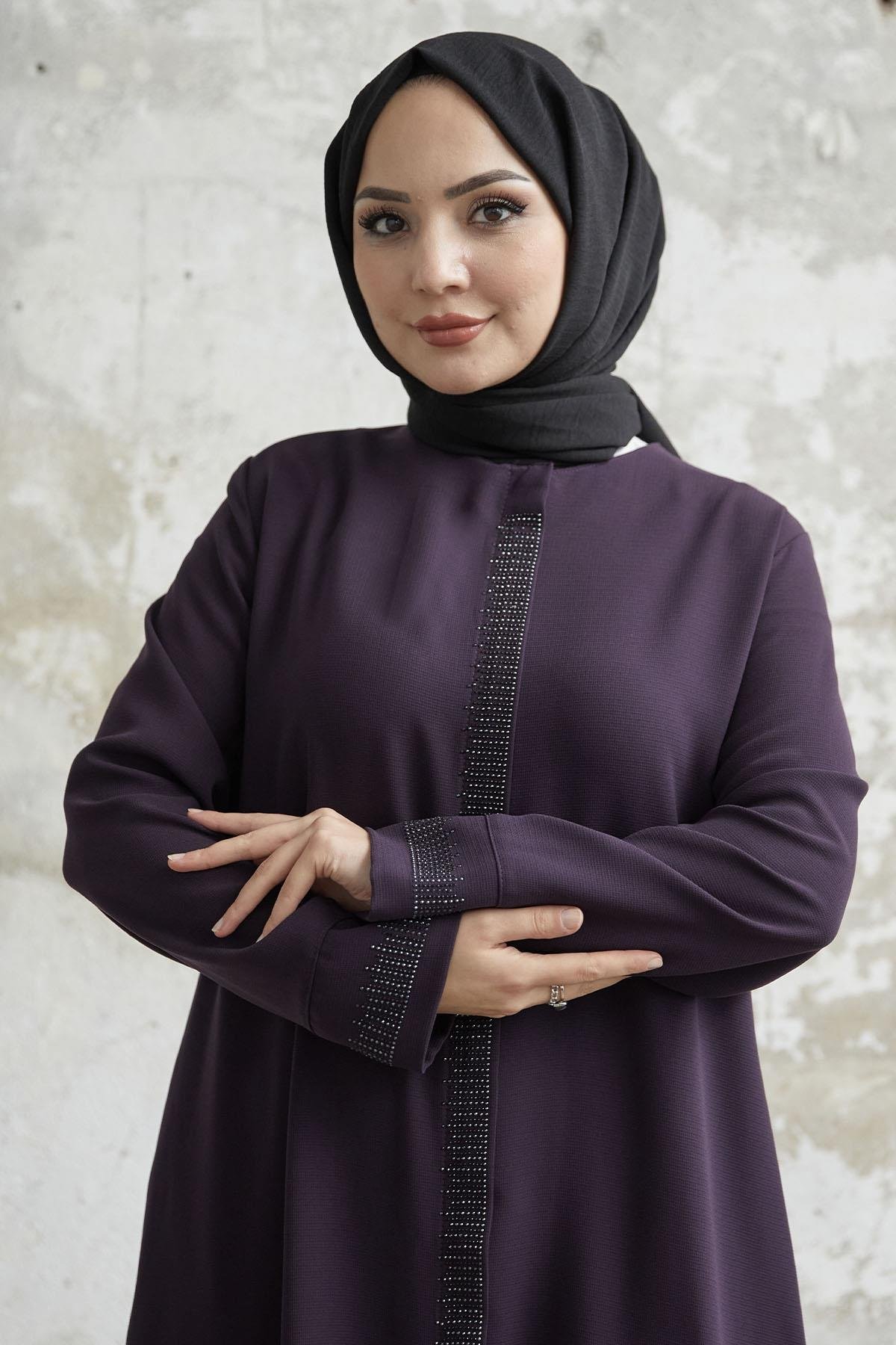 Taş Roba Detaylı Mürdüm Ferace