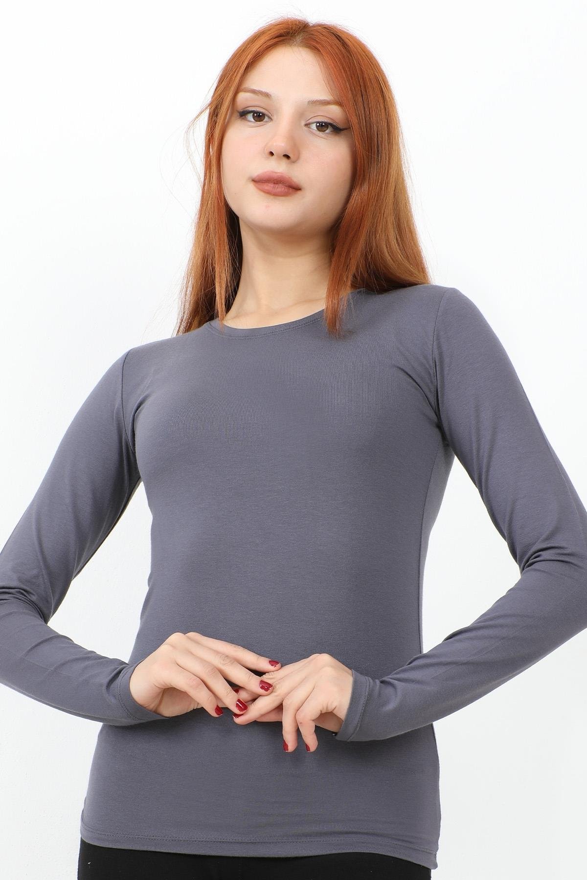 Uzun Kol Bisiklet Yaka Basic Body - Gri
