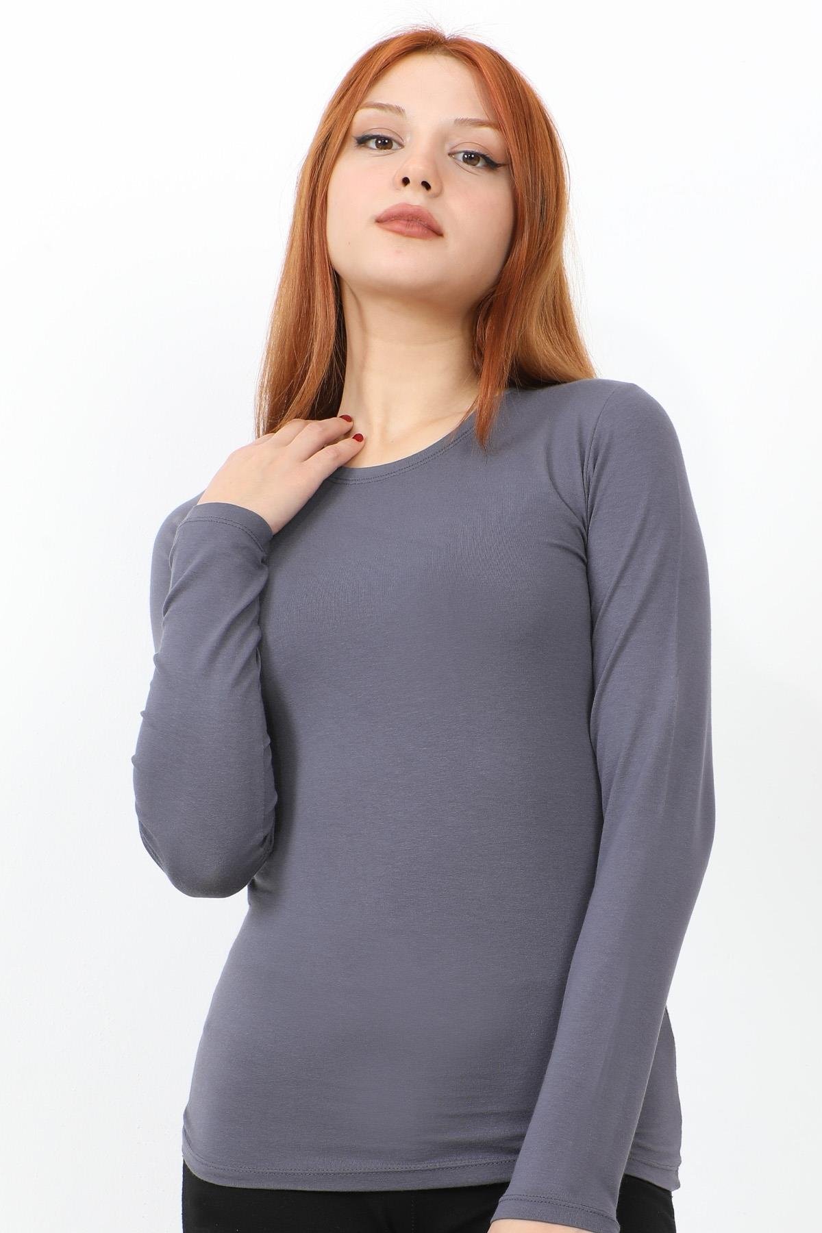 Uzun Kol Bisiklet Yaka Basic Body - Gri