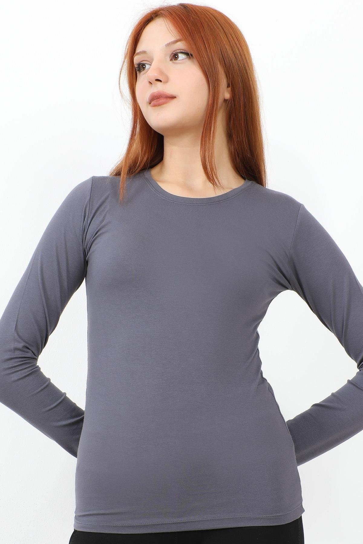 Uzun Kol Bisiklet Yaka Basic Body - Gri
