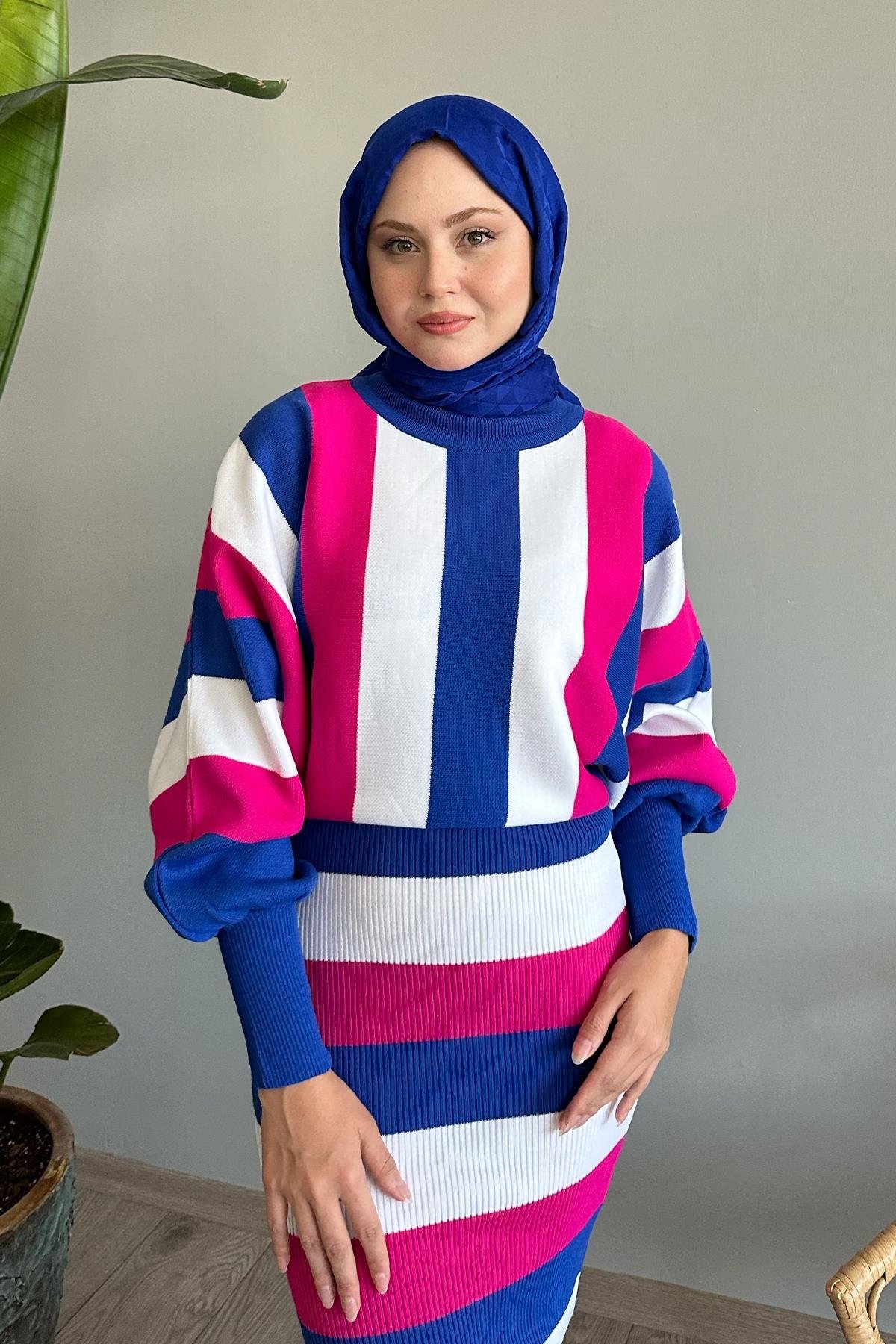 Yarasa Kol Fuşya Triko Takım