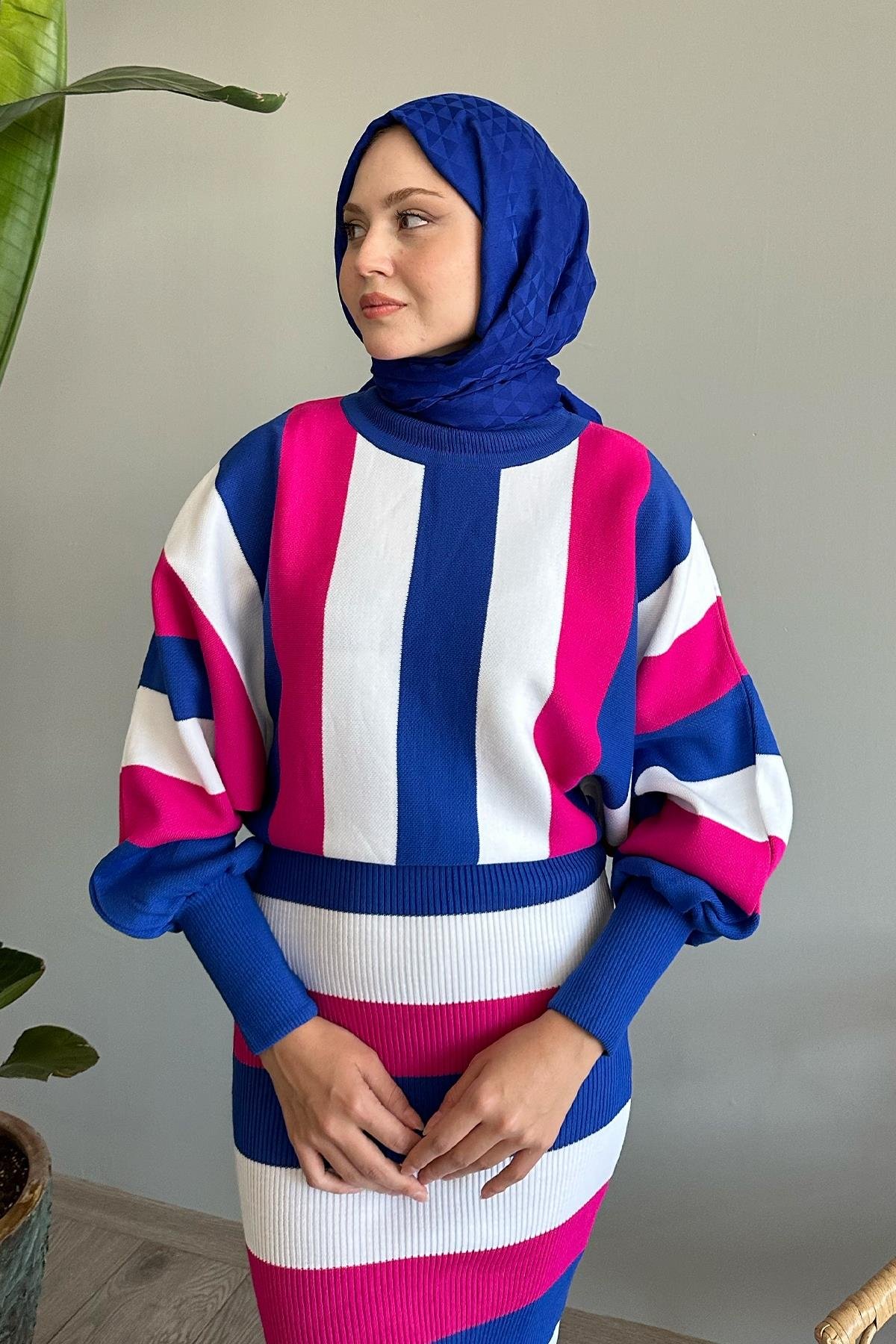 Yarasa Kol Fuşya Triko Takım