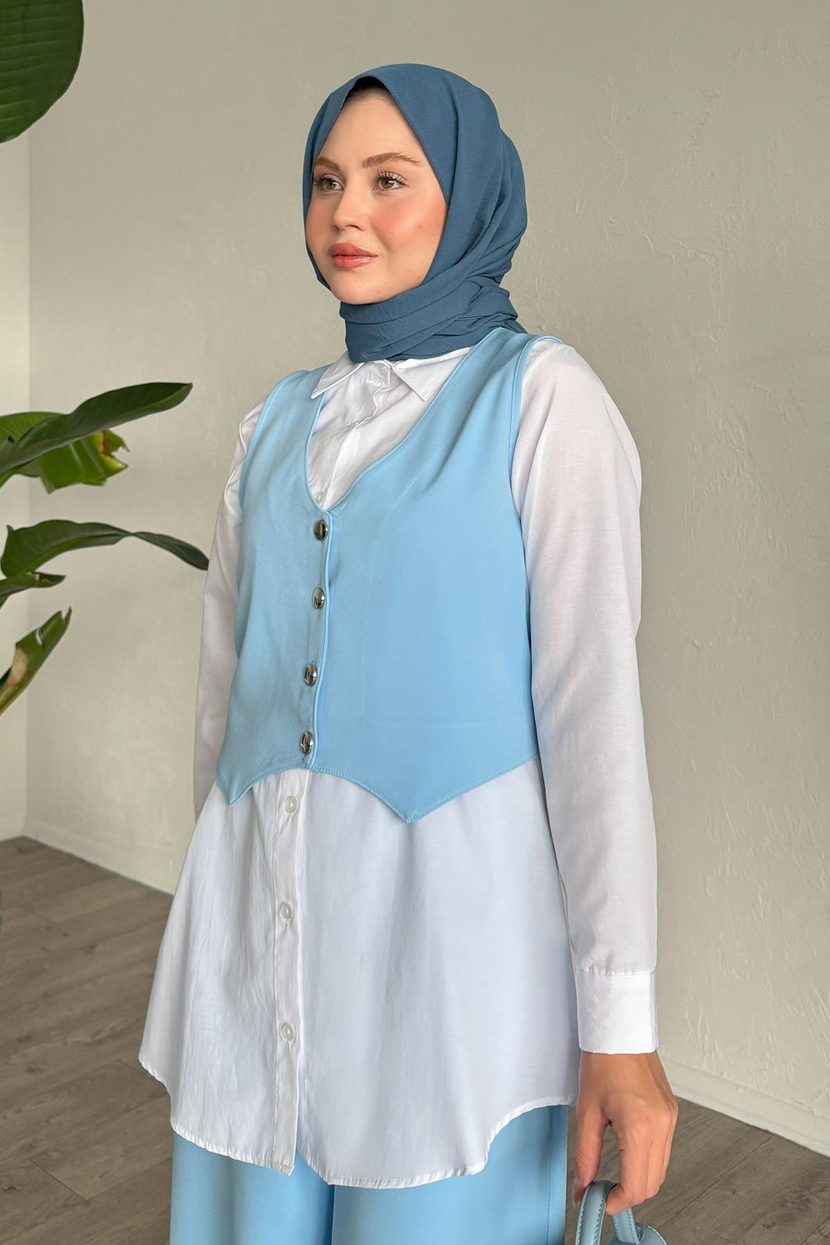 Yelekli Üçlü Takım Bebek Mavisi