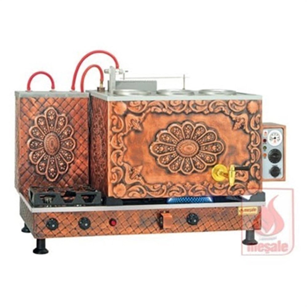 Full Otomatik Çay Makinesi Bakır Kaplamalı 3 Demlikli-Antik Turbo Max Üstü Açılır 