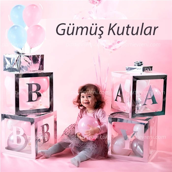 Baby Yazılı Gümüş Şeffaf Kutu Harf Seti