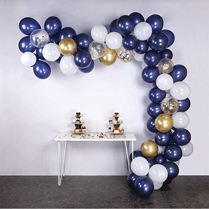 Gece Mavisi Beyaz Gold Konfetili Balon Zincir Seti 