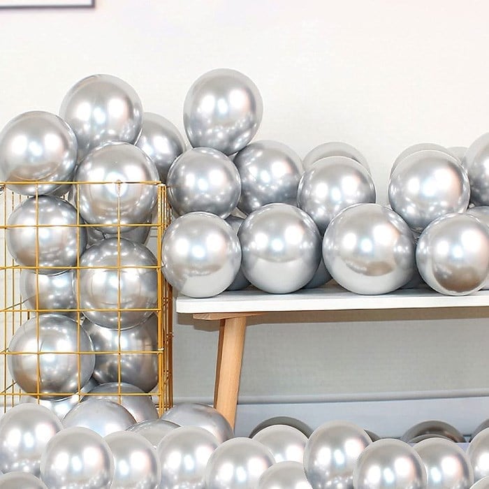 Gümüş Krom Kaplı Metalik Balon - 5 Adet