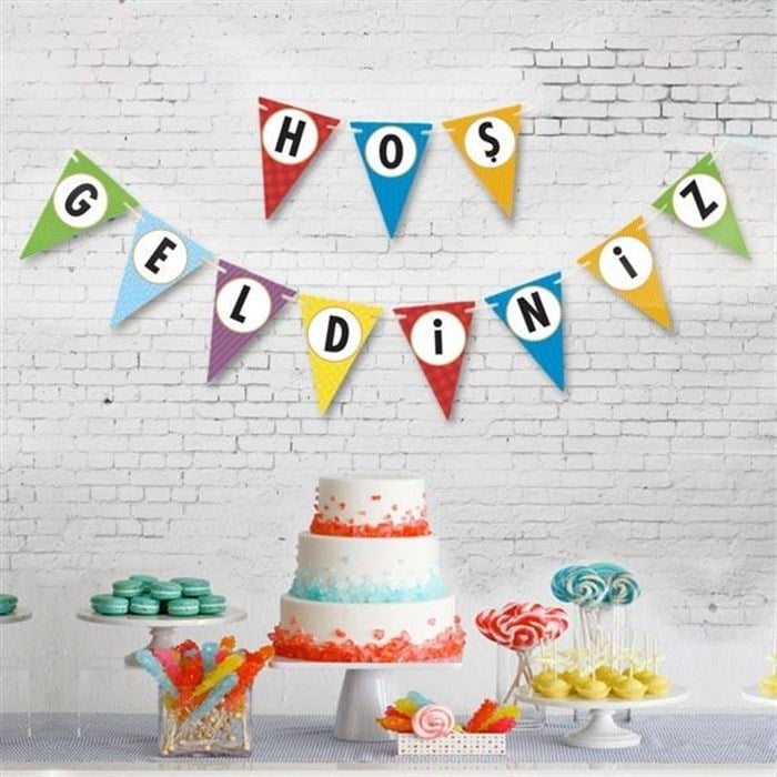Hoş Geldiniz Yazılı Flama Bayrak Set - 2.5 m