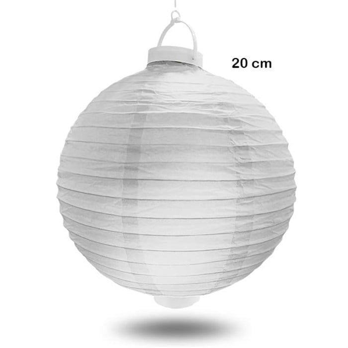 Işıklı Kağıt Fener - Beyaz - 20 cm