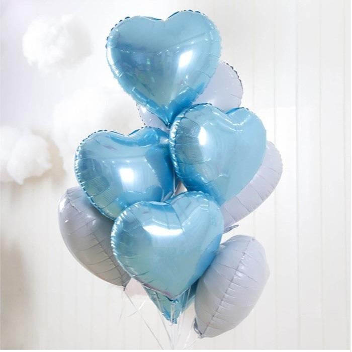 Mavi Beyaz Kalp Folyo Balon Seti