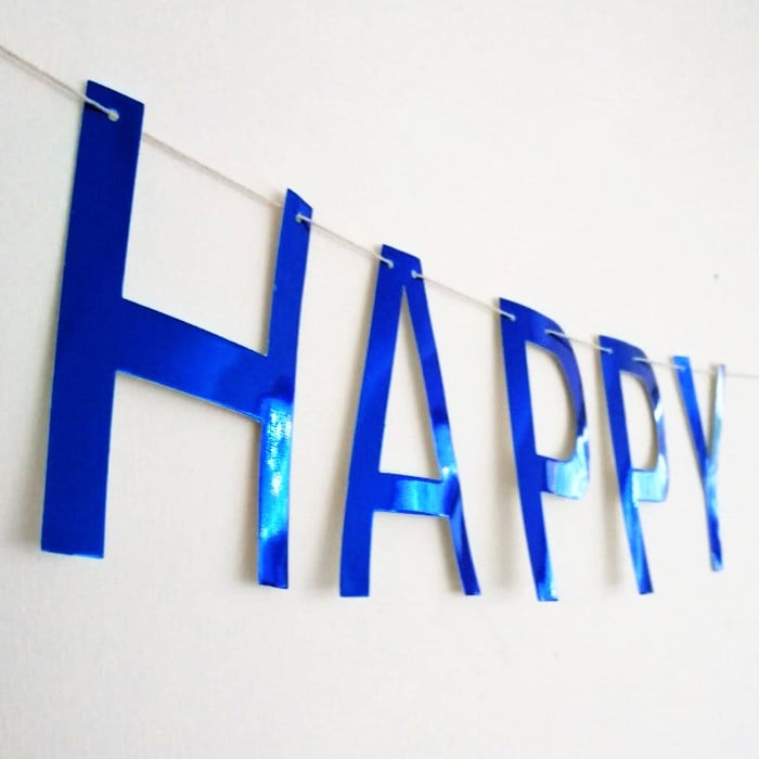 Mavi Parlak Happy Birthday Yazısı