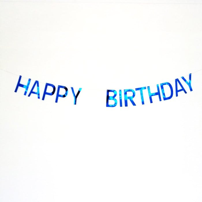 Mavi Parlak Happy Birthday Yazısı