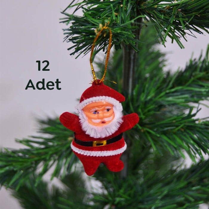 Mini Noel Baba Yılbaşı Ağaç Süs 12 Adet