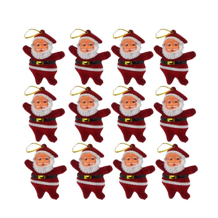 Mini Noel Baba Yılbaşı Ağaç Süs 12 Adet
