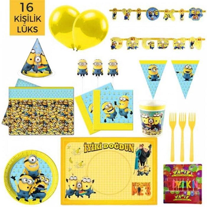 Minions Parti Malzemeleri Lüks Parti Seti 16 Kişilik
