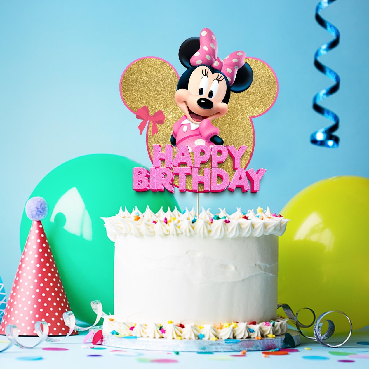Minnie Mouse Konsepti Happy Birthday Pasta Süsü