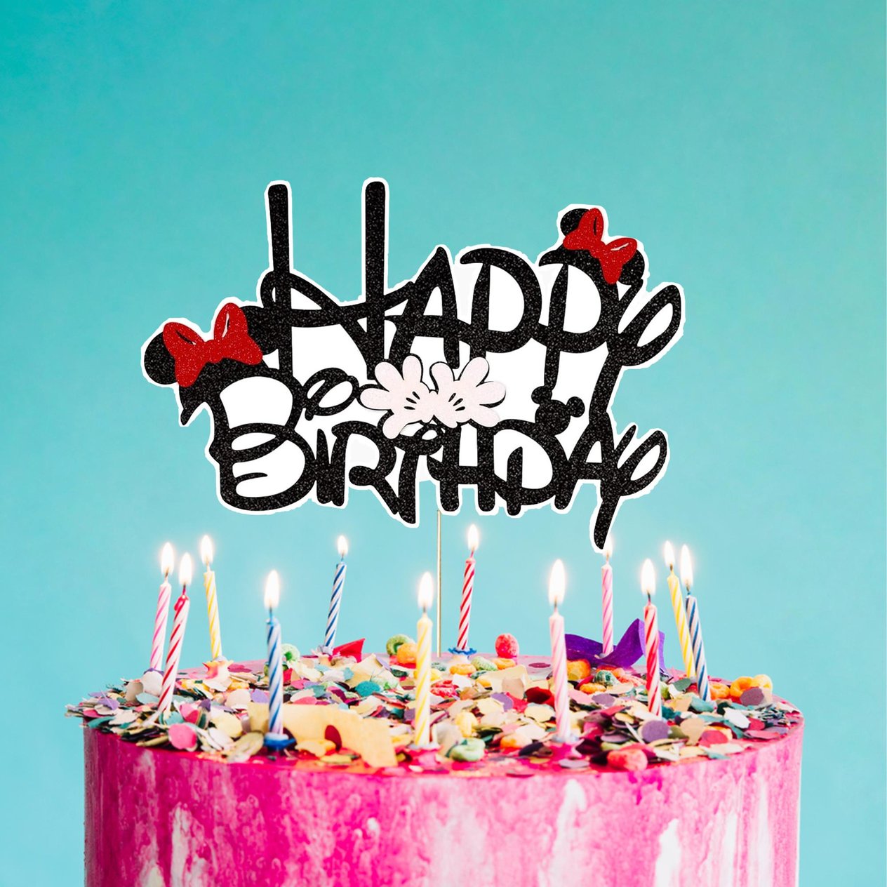 Minnie Mouse Temalı Happy Birthday Pasta Süsü