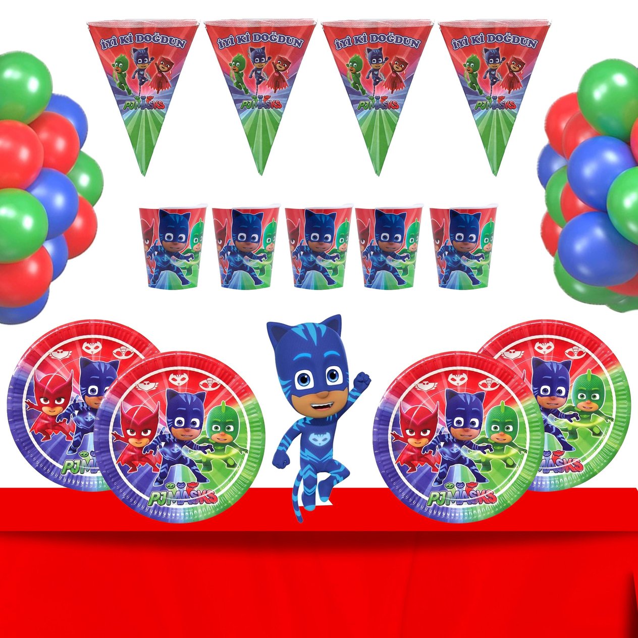 PJ Masks Pijamaskeliler Temalı 8 Kişilik Doğum Günü Seti