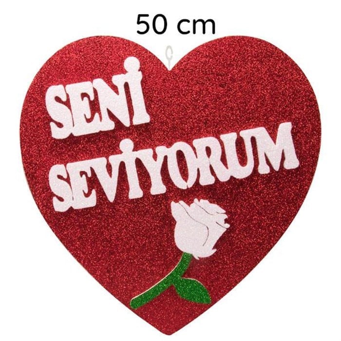 Seni Seviyorum Yazılı Büyük Kalp Strafor Süs