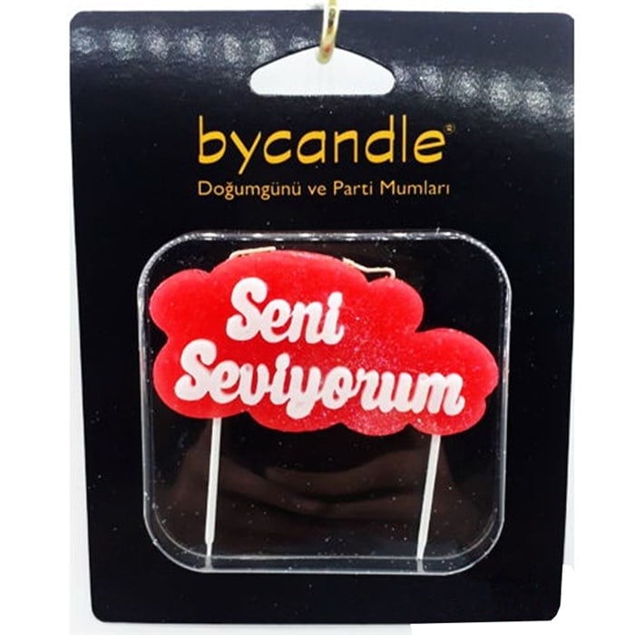 Seni Seviyorum Yazılı Kırmızı Pasta Mumu
