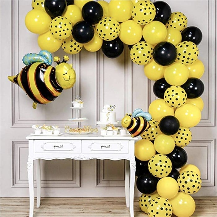 Siyah Puantiyeli Sarı Siyah Konfetili Balon Zincir Seti 2.5m