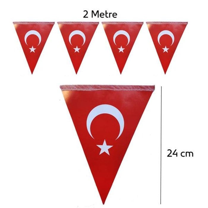 Türk Bayrağı Üçgen Flama Set - 2 Metre