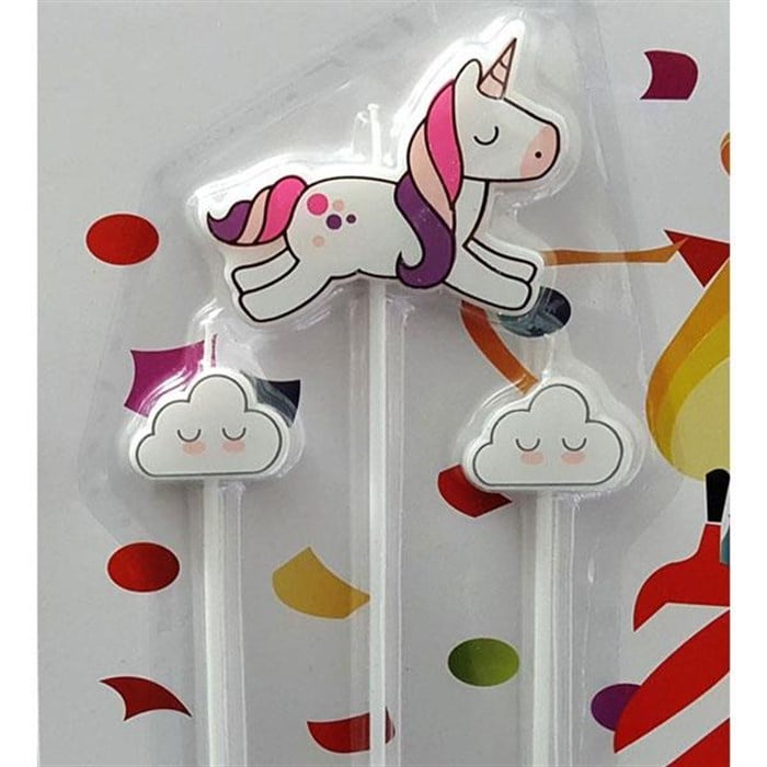 Unicorn Temalı Pasta Mumu 3'lü