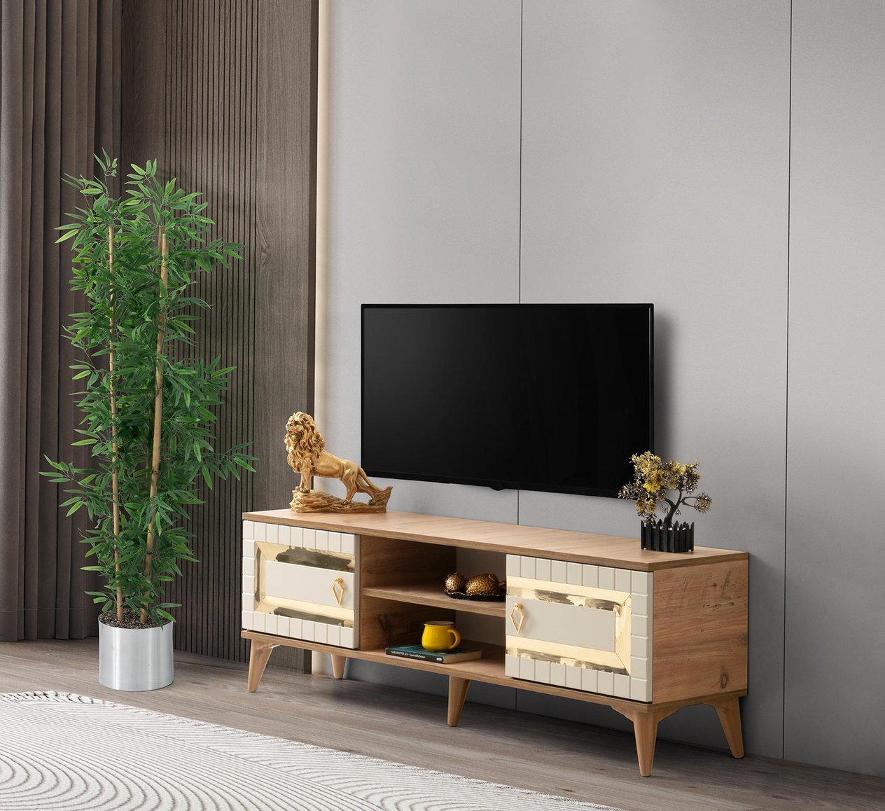 AK608 (150cm) Elmas Ceviz Beyaz Tv Onıtes 150 cm