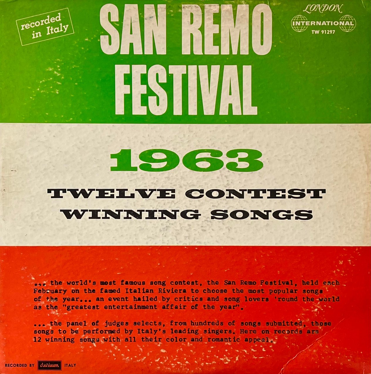 VARIOUS - SAN REMO FESTIVAL 1963 - TWELVE CONTEST WINNING SONGS  