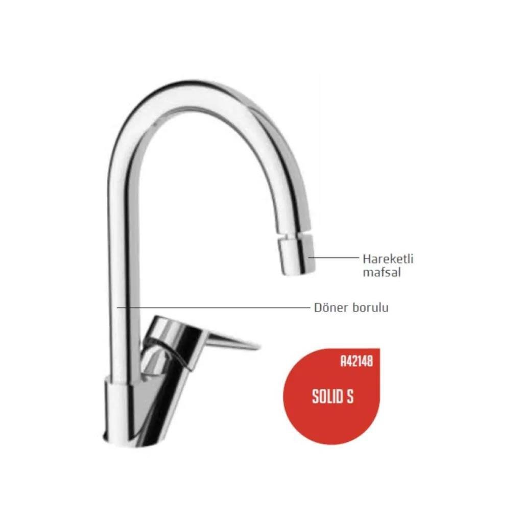 Artema Solid S Mafsallı Mutfak-Eviye Bataryası A42148 Oynar Başlık
