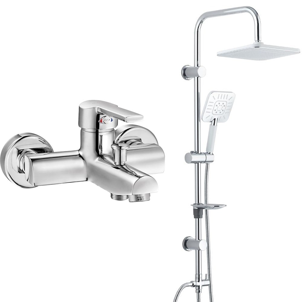 ECA Delta Banyo Bataryası+T-MAY Banyo Çamlıca Kare Tepe Duş Takımı Seti Paslanmaz Krom