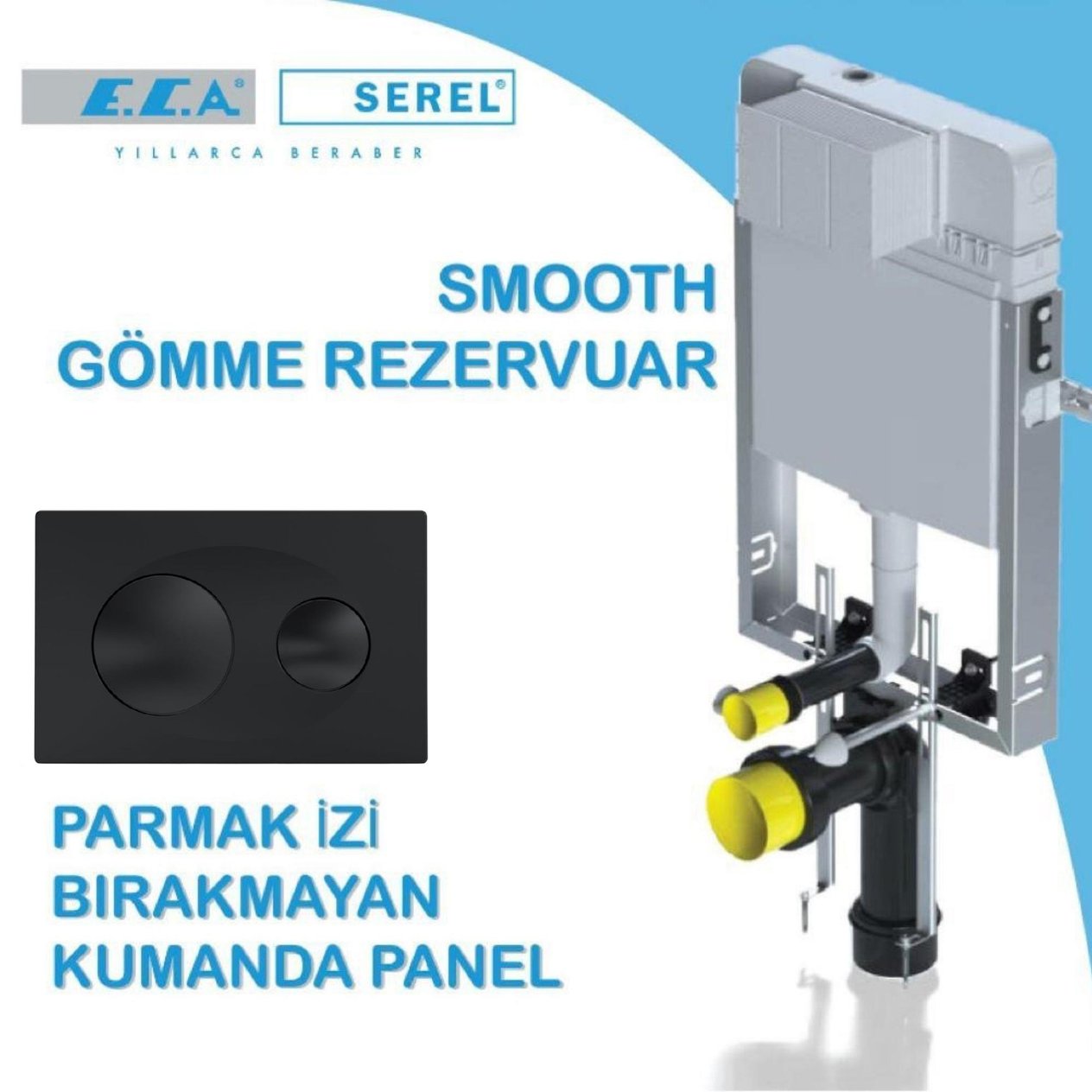 Serel Smooth Asma Klozet İçin Metal Ayaklı Gömme Rezervuar Mat Siyah Tam Takım