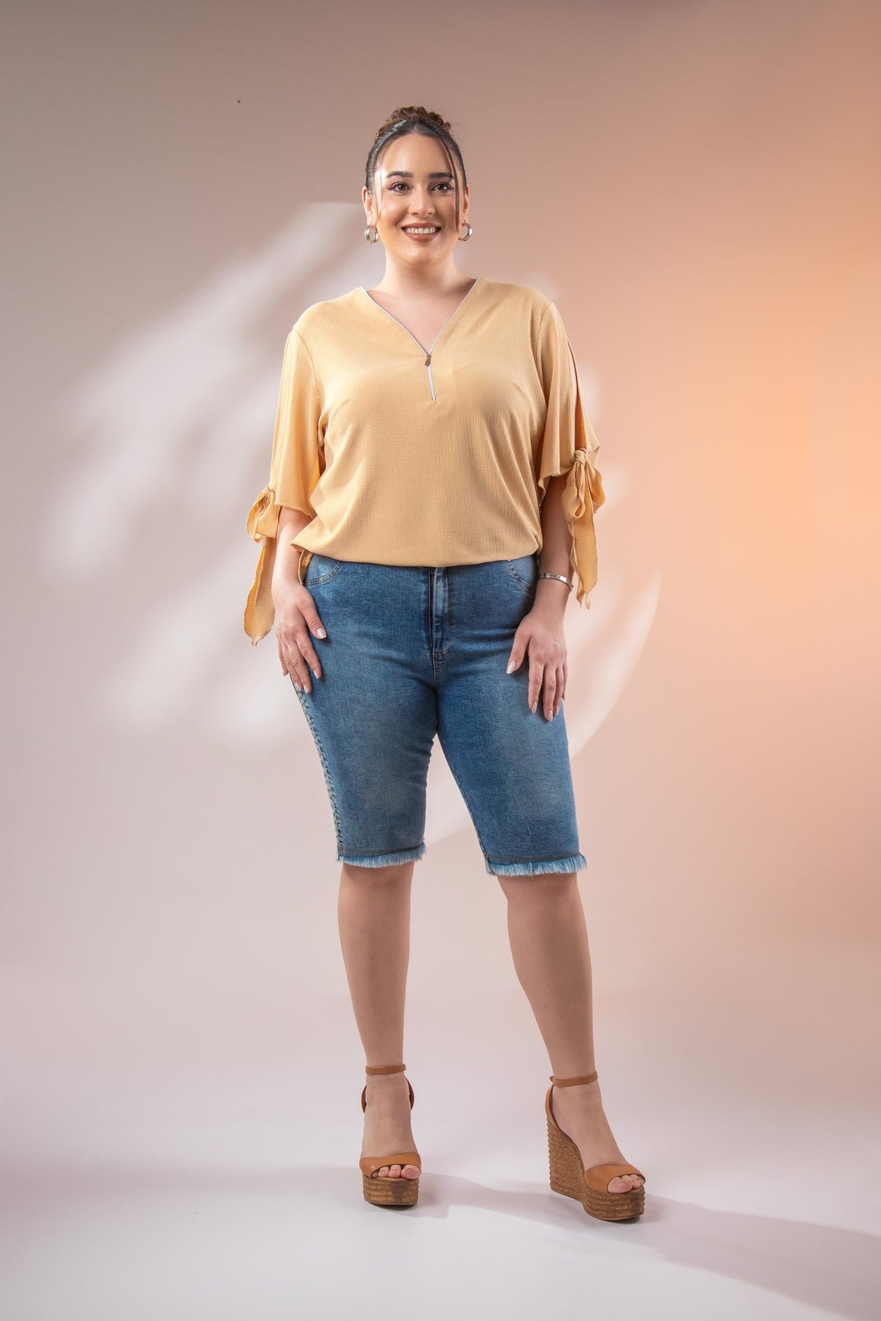 Büyük Beden 1111068 Püsküllü Denim Şort Lacıvert
