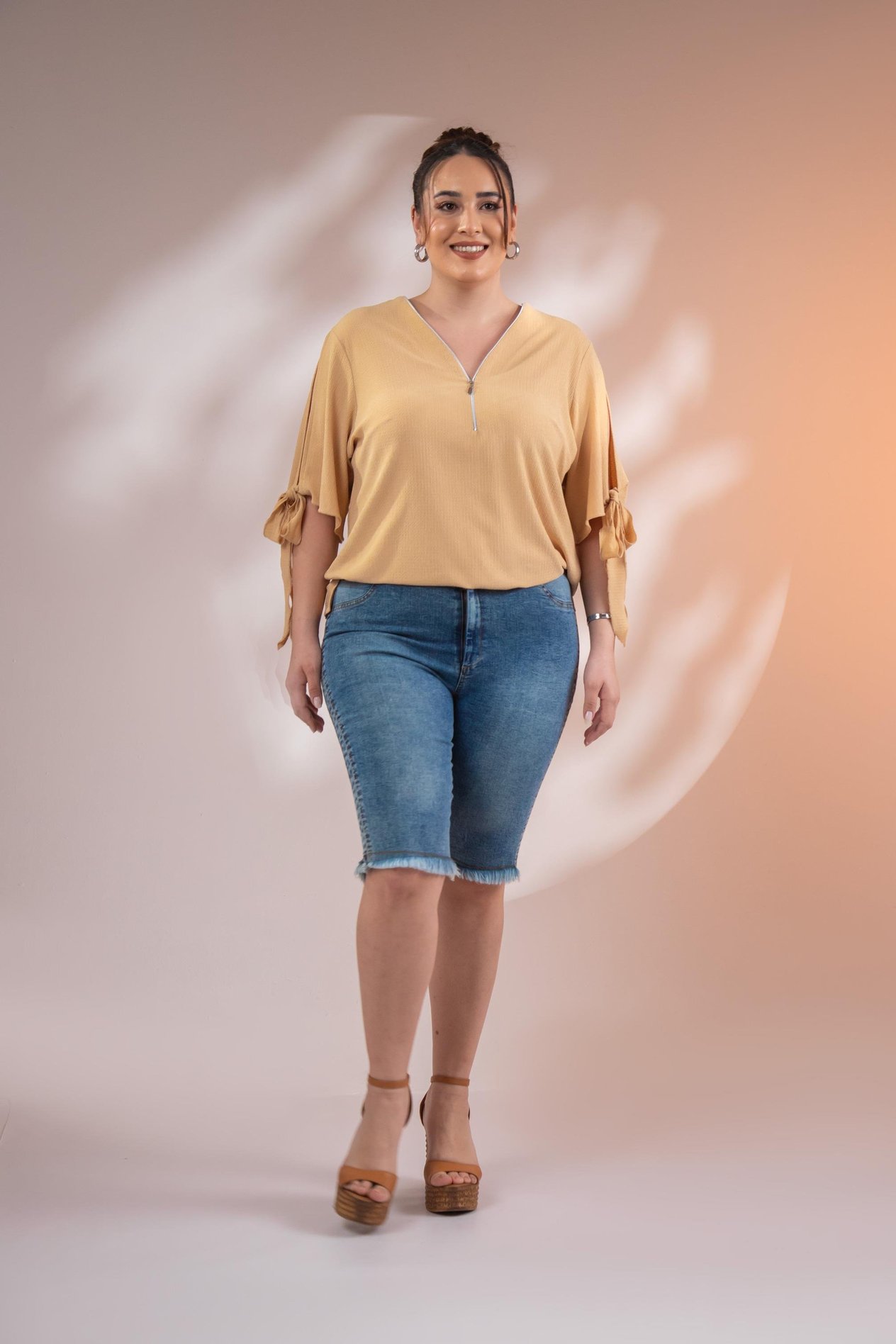 Büyük Beden 1111068 Püsküllü Denim Şort Lacıvert