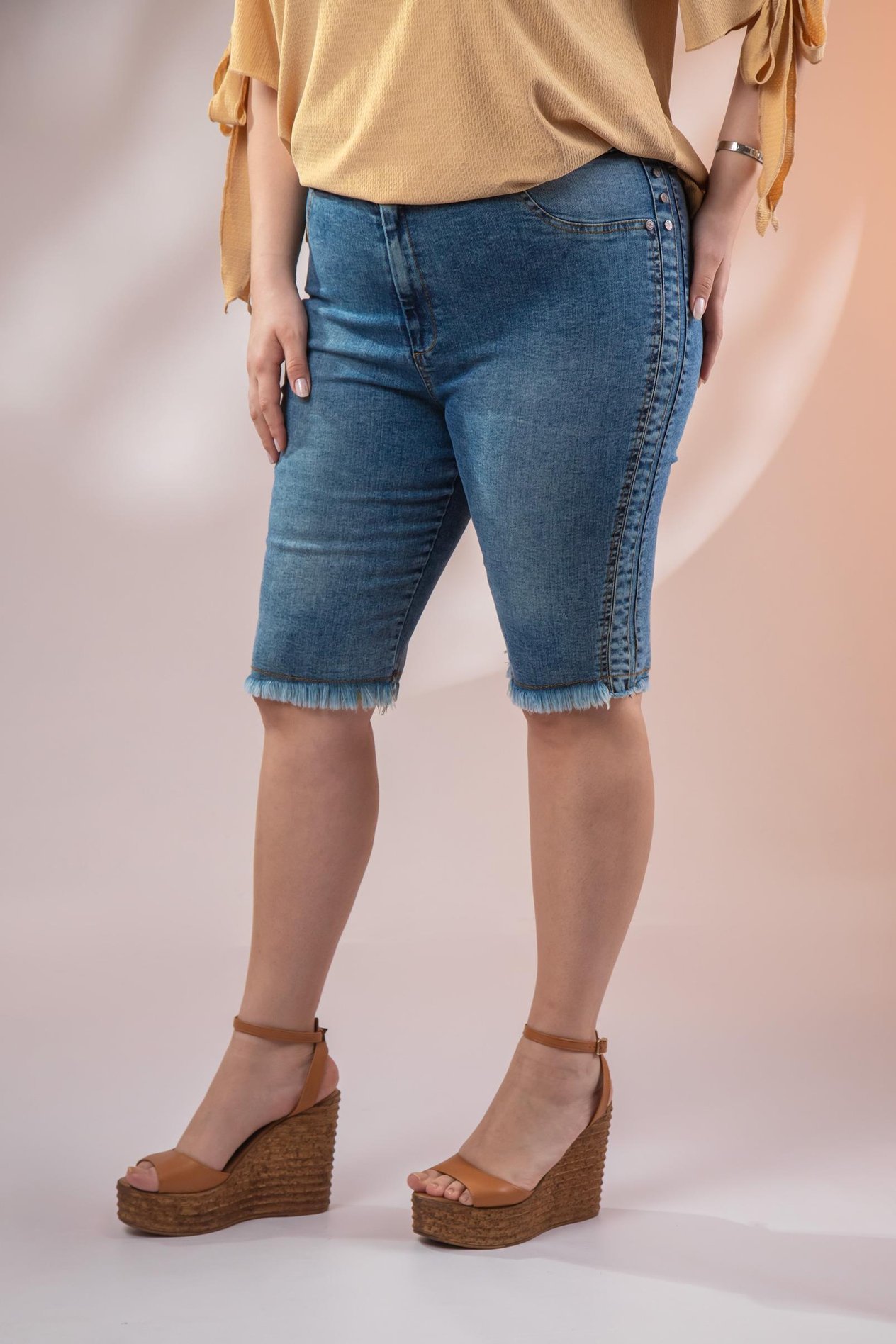 Büyük Beden 1111068 Püsküllü Denim Şort Lacıvert