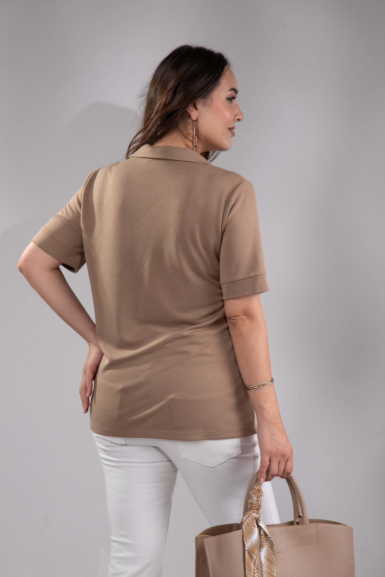 Büyük Beden 1112038 Gömlek Yaka Bluz Camel