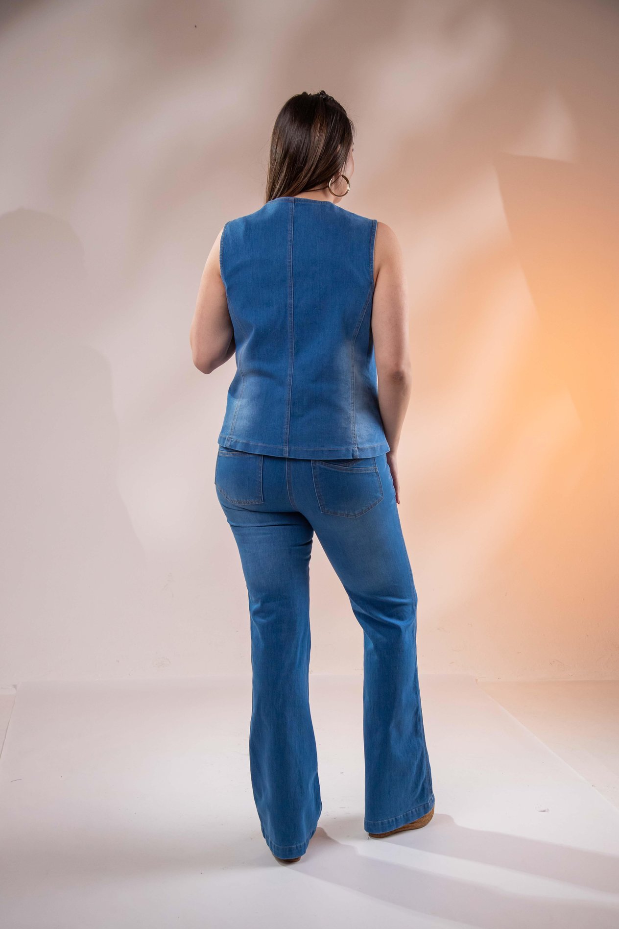 Büyük Beden 112063 Cep Detaylı Denim Yelek  Mavi