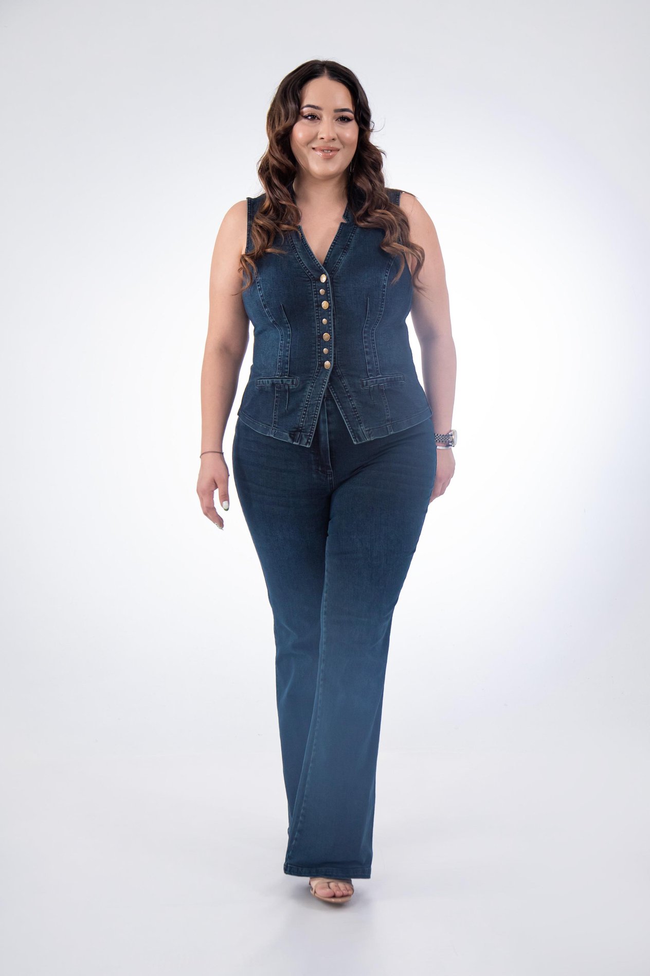 Büyük Beden 112063 Cep Detaylı Denim Yelek  Tobacco