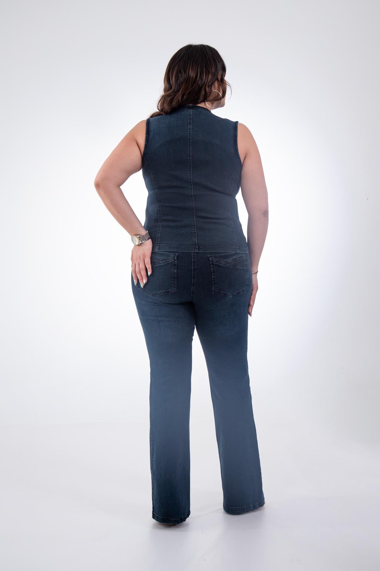 Büyük Beden 112063 Cep Detaylı Denim Yelek  Tobacco