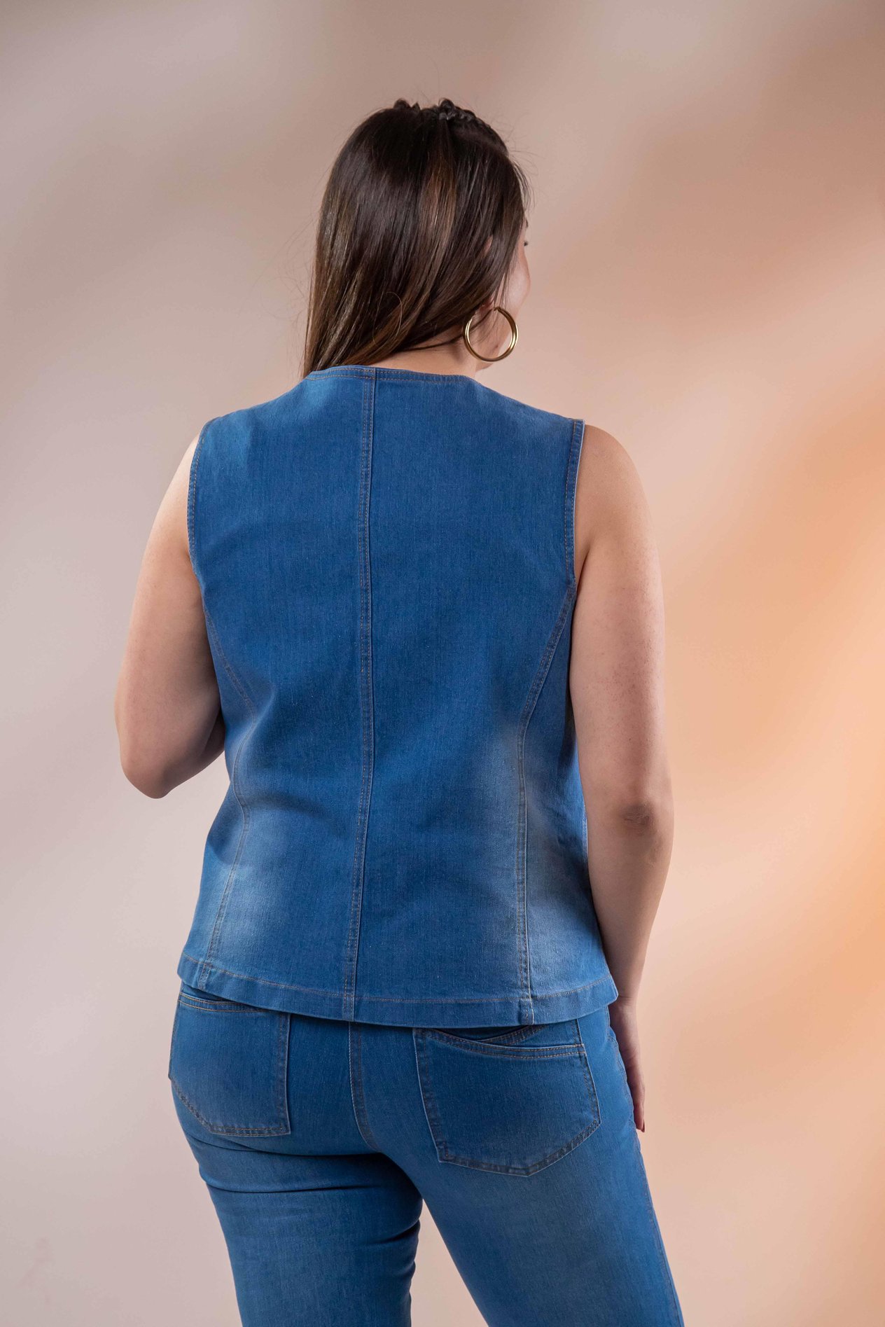 Büyük Beden 112063 Cep Detaylı Denim Yelek  Mavi