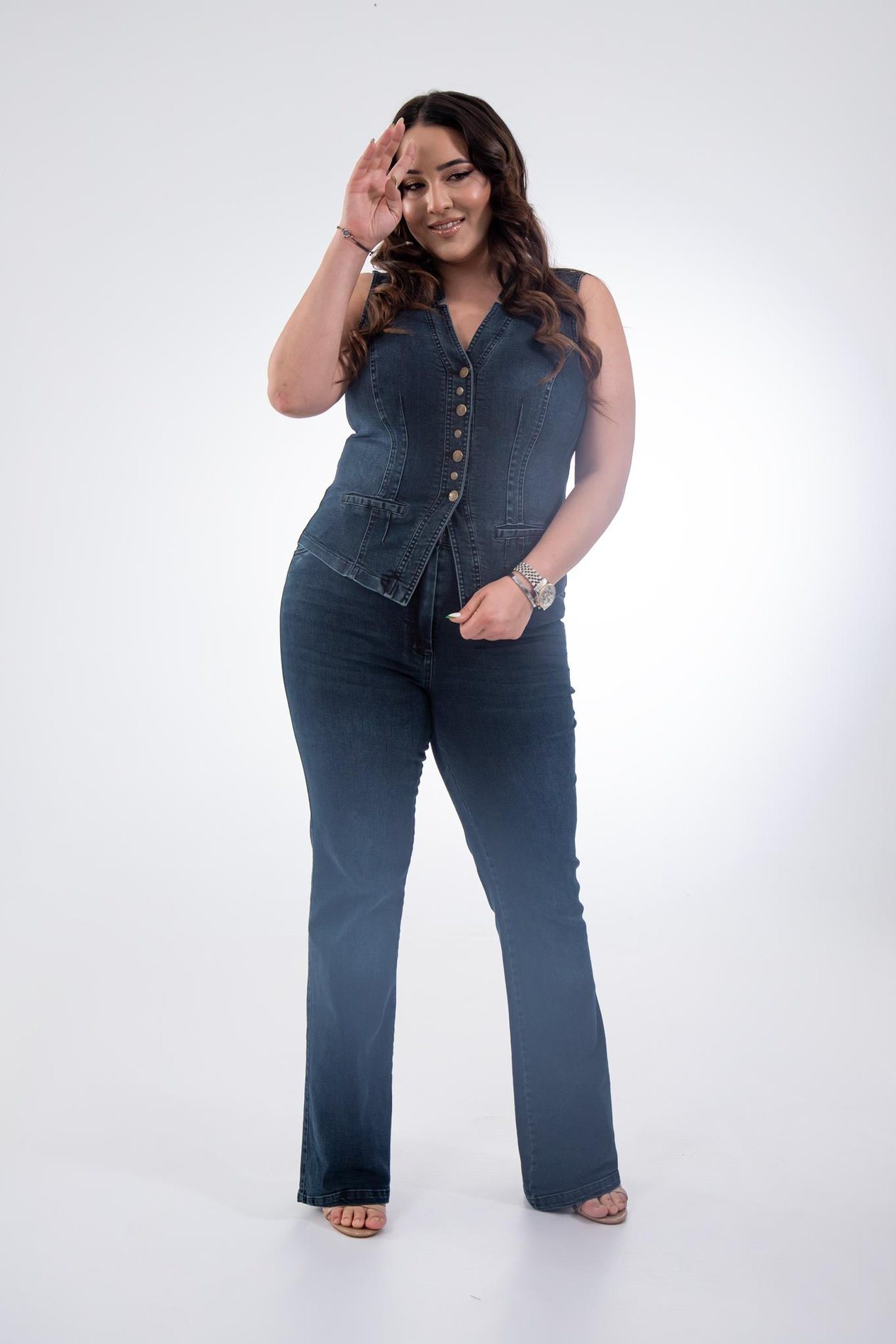Büyük Beden 112063 Cep Detaylı Denim Yelek  Tobacco