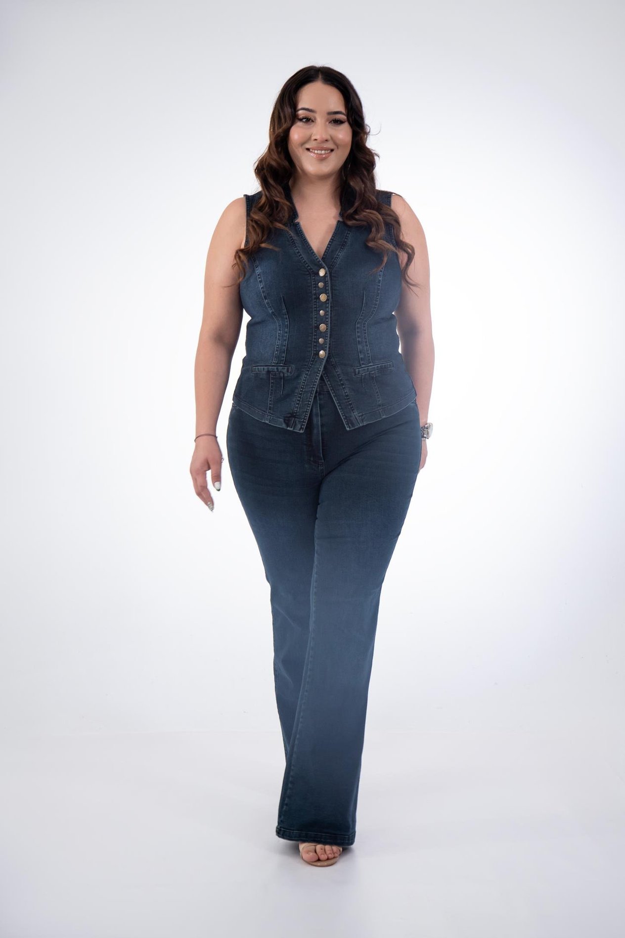 Büyük Beden 112063 Cep Detaylı Denim Yelek  Tobacco