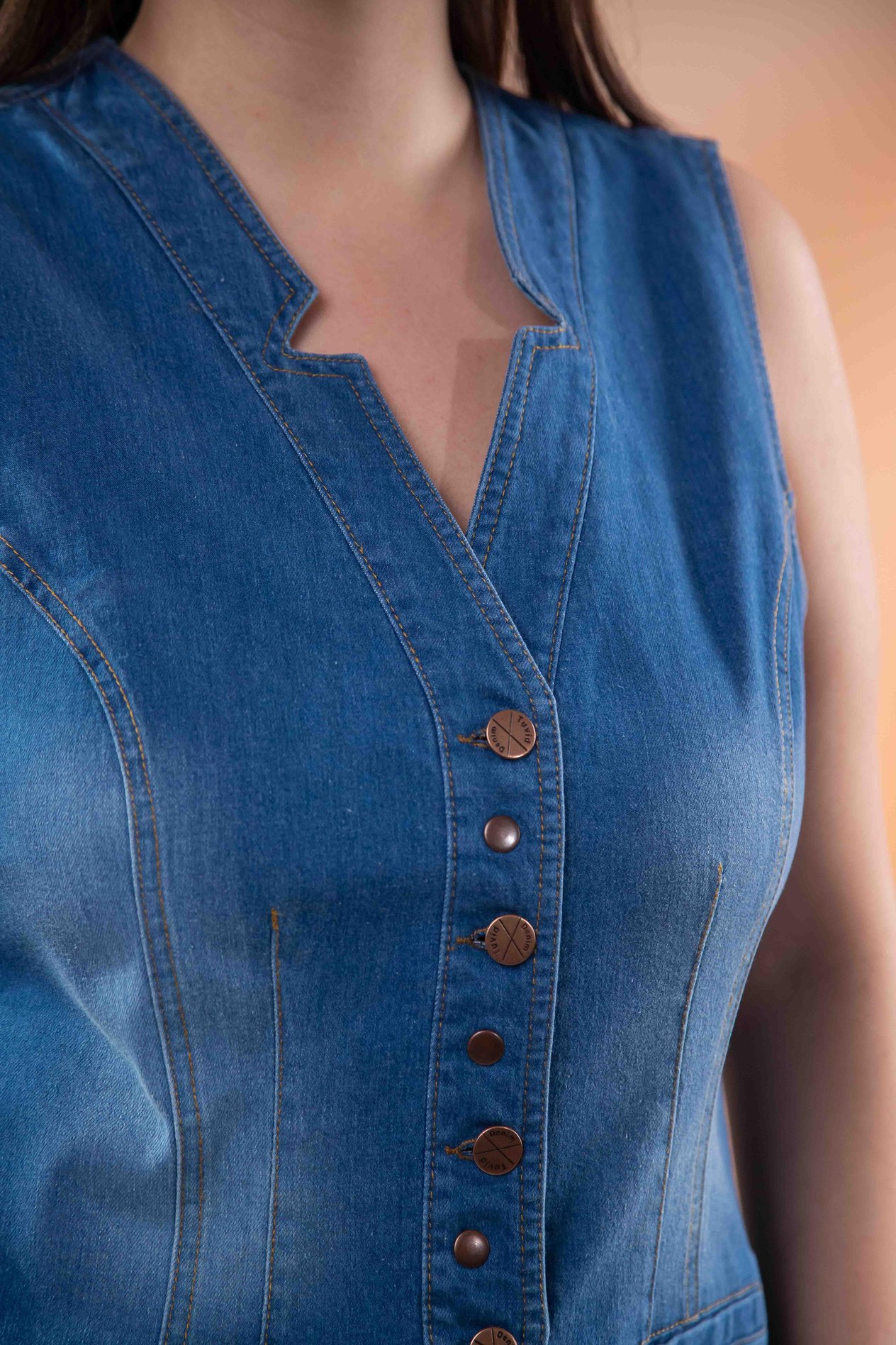 Büyük Beden 112063 Cep Detaylı Denim Yelek  Mavi