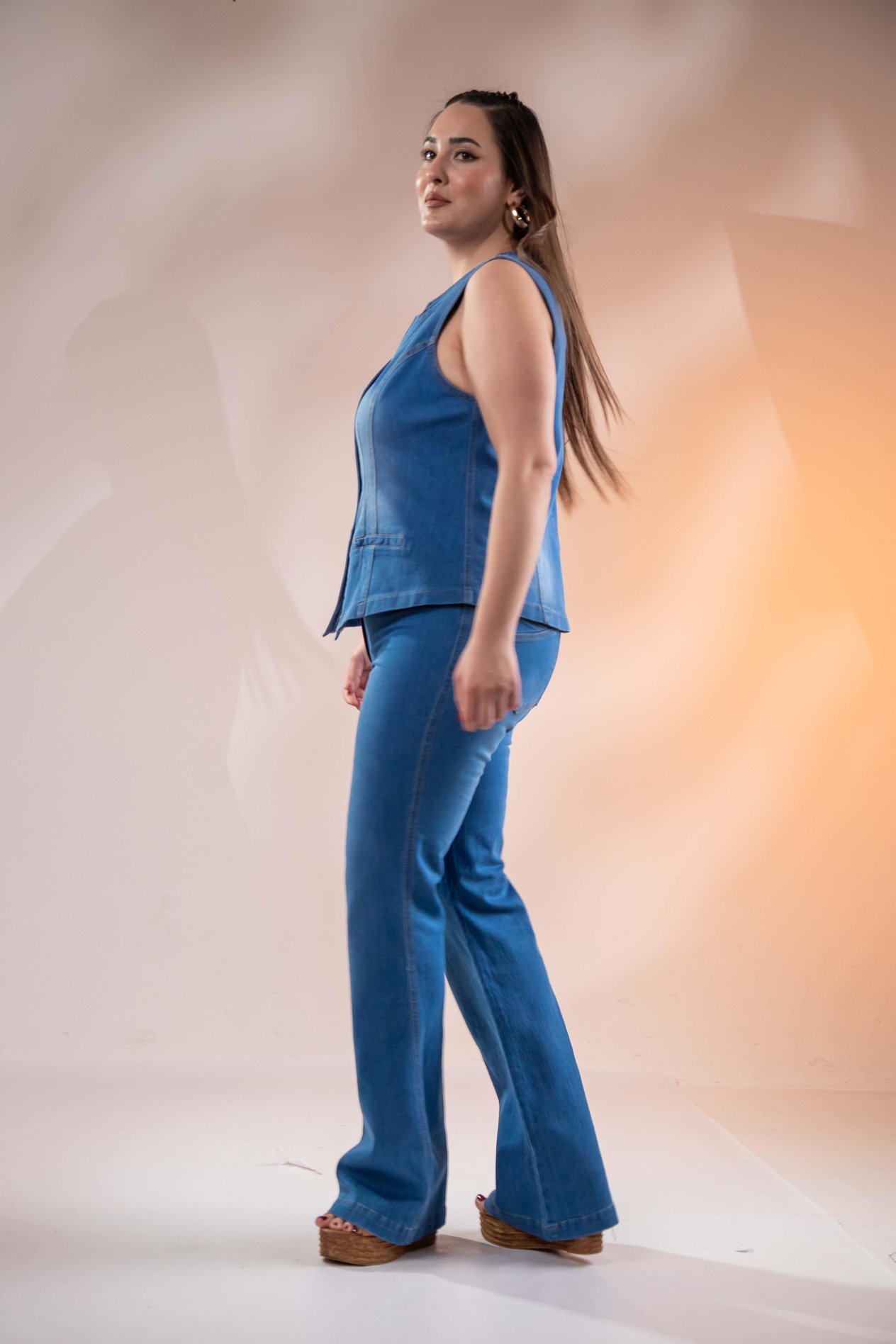 Büyük Beden 112063 Cep Detaylı Denim Yelek  Mavi