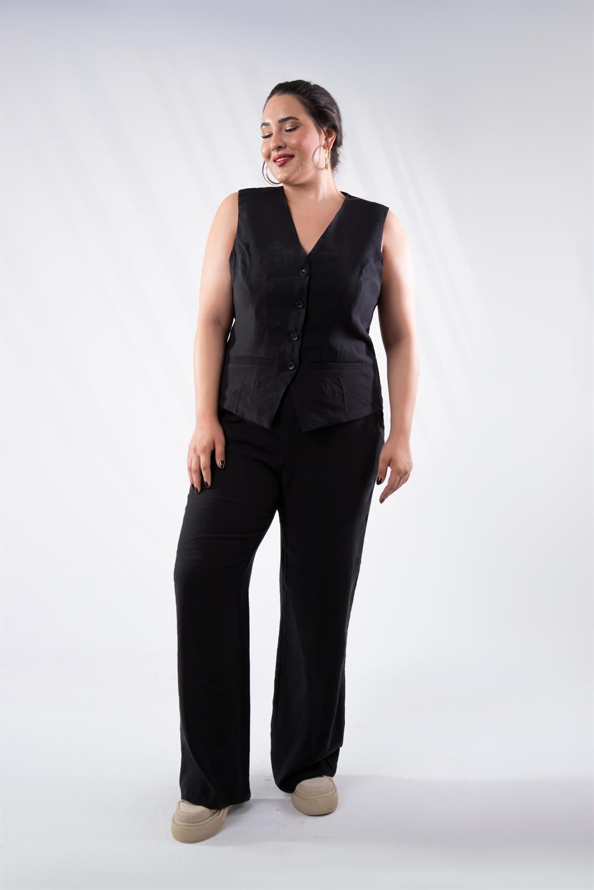 Büyük Beden 112106 Tencel Pantolon  Siyah