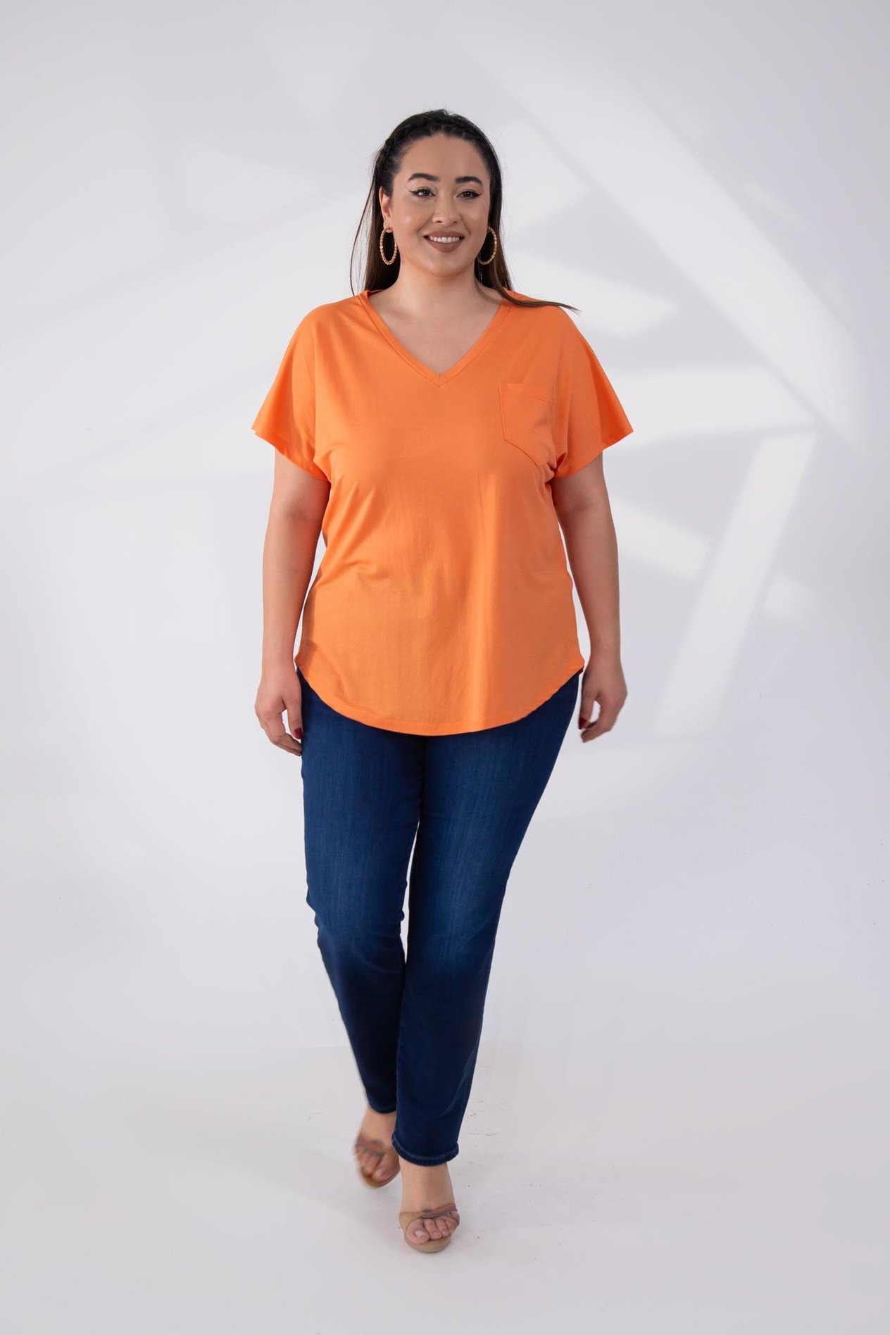Büyük Beden 1122457 Beria V Yaka Bluz  Oranj